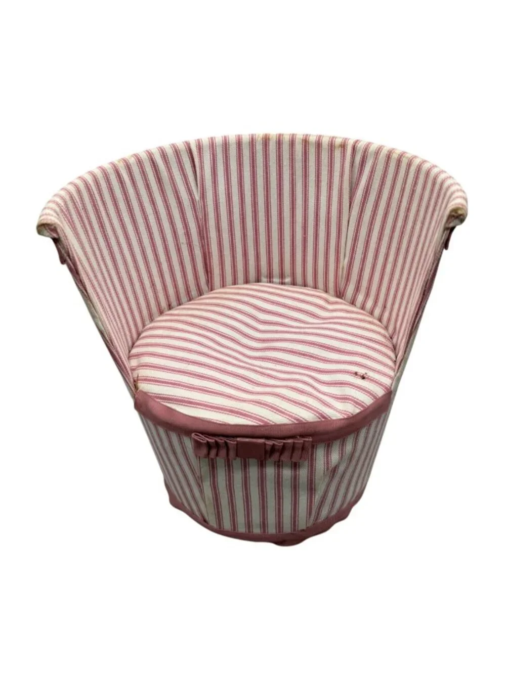 Vintage Pink & White Striped Doll Chair With Plastic Base READ